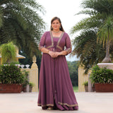 Heather Purple Sequin Embroidered Cape Set