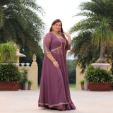 Heather Purple Sequin Embroidered Cape Set
