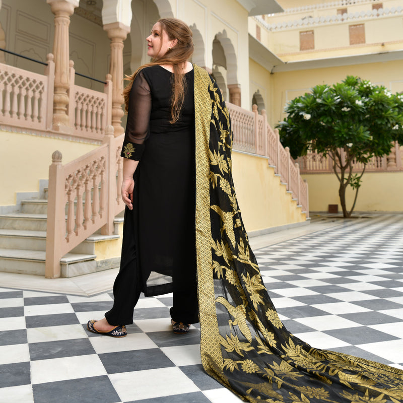 Jade Black Banarasi Pure Georgette Kurta