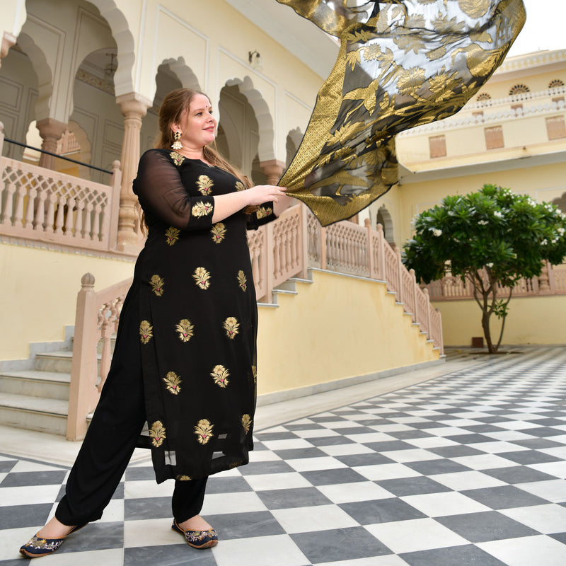 Jade Black Banarasi Pure Georgette Kurta