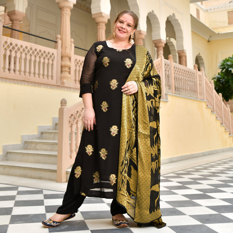Jade Black Banarasi Pure Georgette Kurta