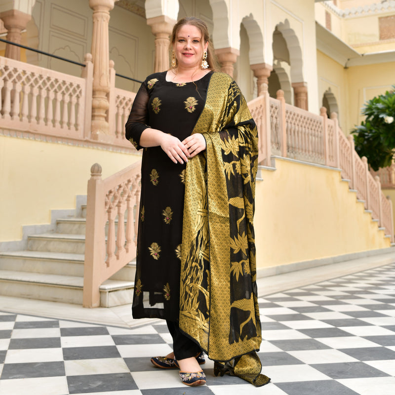 Jade Black Banarasi Pure Georgette Kurta