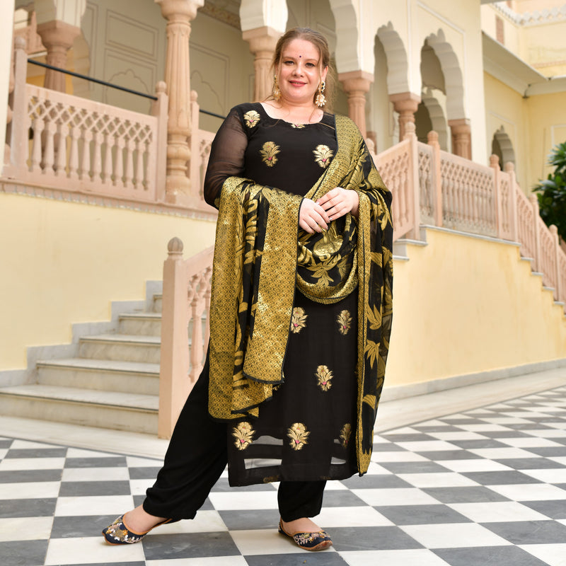 Jade Black Banarasi Pure Georgette Kurta