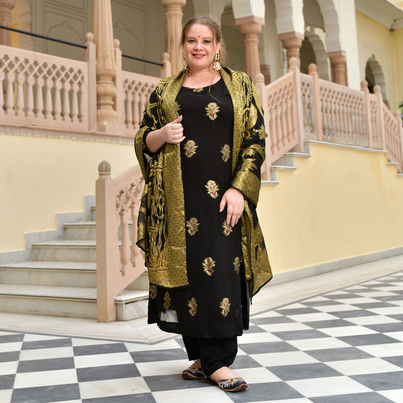 Jade Black Banarasi Pure Georgette Kurta