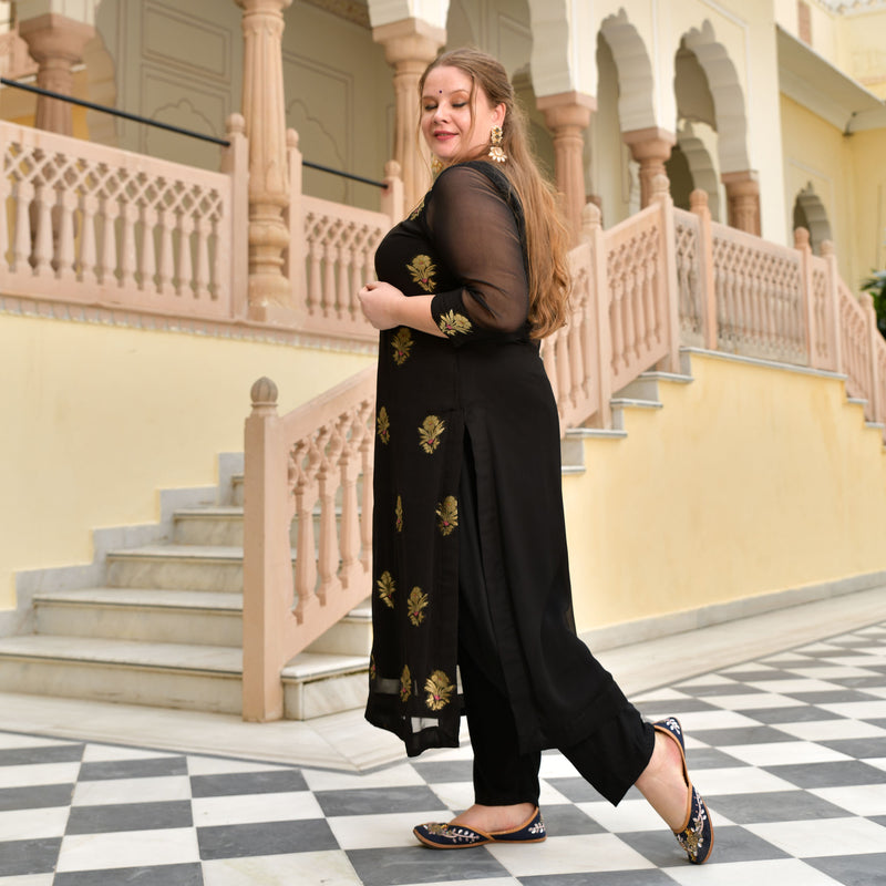 Jade Black Banarasi Pure Georgette Kurta
