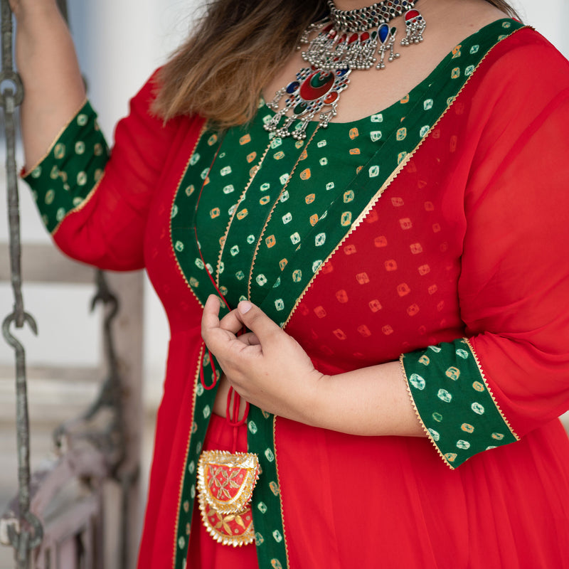 Laal Ishq Bandhani Cape Set