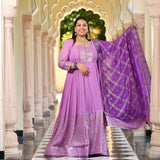 Wink Purple & Lavender Sequin Embroidered Anarkali Dress