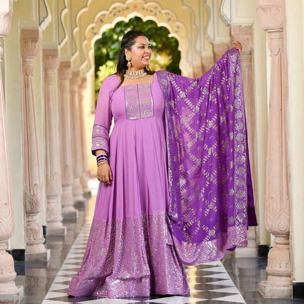 Wink Purple & Lavender Sequin Embroidered Anarkali Dress