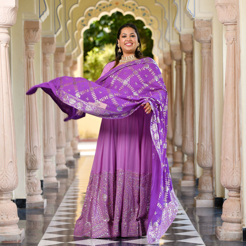 Wink Purple & Lavender Sequin Embroidered Anarkali Dress