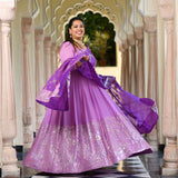 Wink Purple & Lavender Sequin Embroidered Anarkali Dress