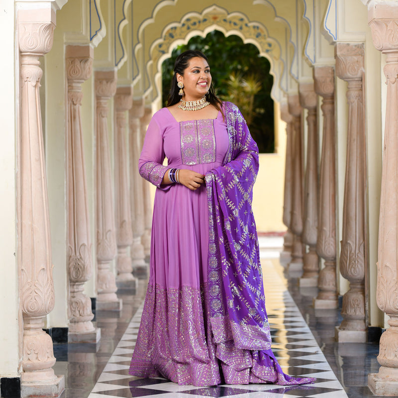 Wink Purple & Lavender Sequin Embroidered Anarkali Dress