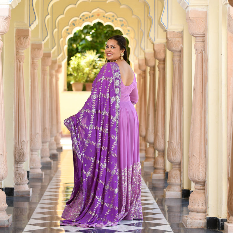 Wink Purple & Lavender Sequin Embroidered Anarkali Dress