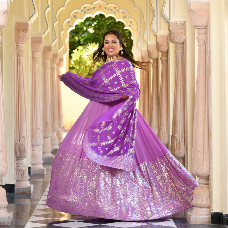 Wink Purple & Lavender Sequin Embroidered Anarkali Dress