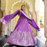 Wink Purple & Lavender Sequin Embroidered Anarkali Dress
