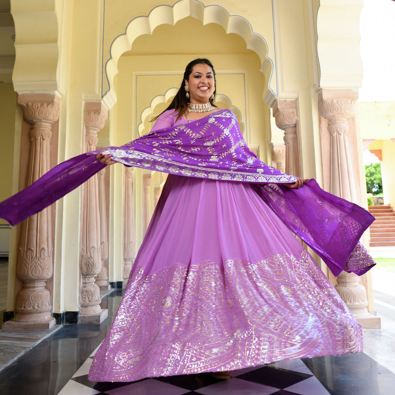 Wink Purple & Lavender Sequin Embroidered Anarkali Dress