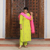 Pastel Lime & Pink Handwork Pure Georgette Suit Set