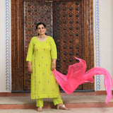 Pastel Lime & Pink Handwork Pure Georgette Suit Set