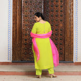 Pastel Lime & Pink Handwork Pure Georgette Suit Set