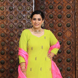 Pastel Lime & Pink Handwork Pure Georgette Suit Set