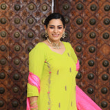 Pastel Lime & Pink Handwork Pure Georgette Suit Set