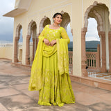 Lime Yellow Banarasi Anarkali Dress