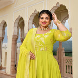 Lime Yellow Banarasi Anarkali Dress