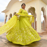 Lime Yellow Banarasi Anarkali Dress