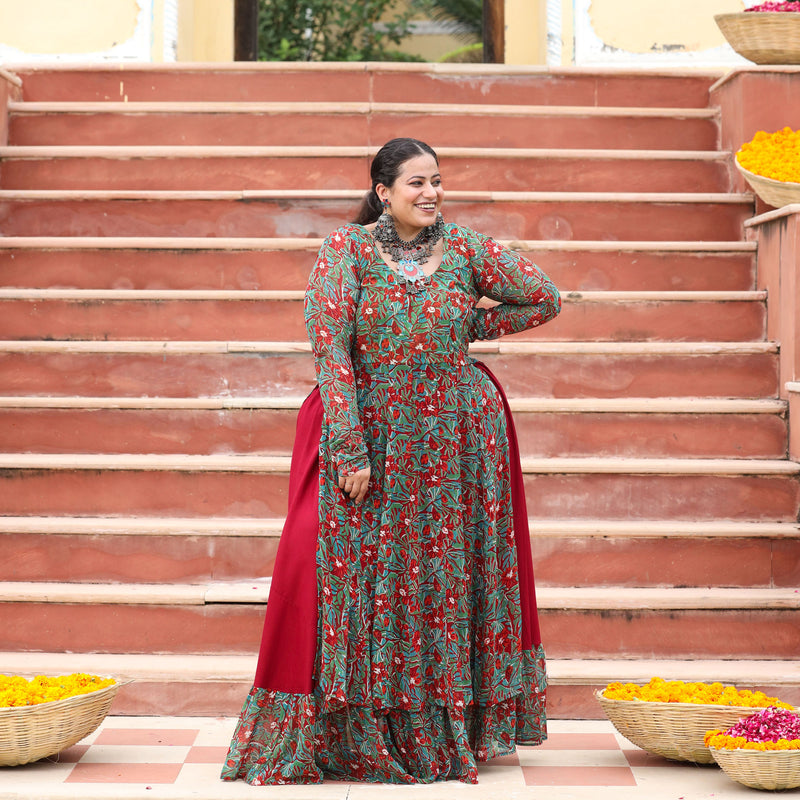 Gulmohar Slit Anarkali with Skirt Set