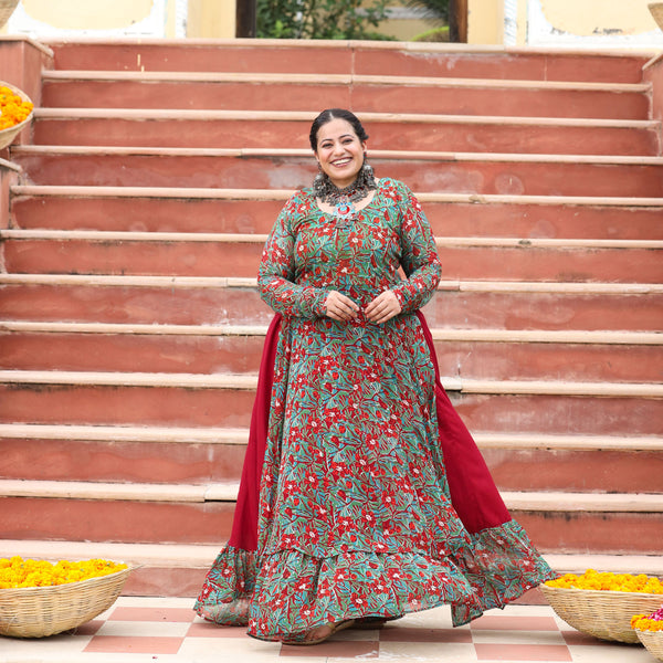Gulmohar Slit Anarkali with Skirt Set
