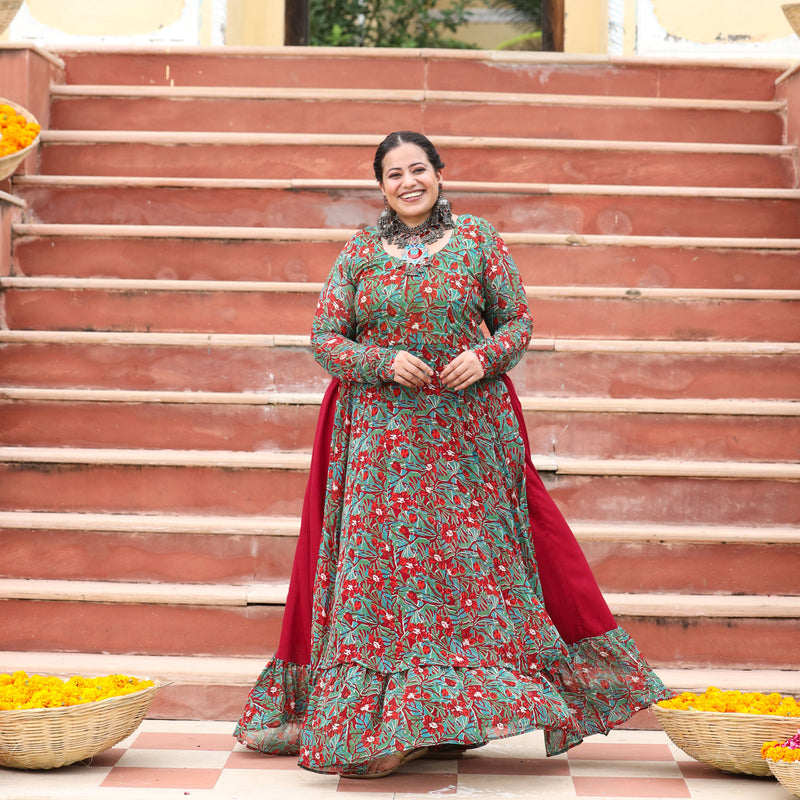 Gulmohar Slit Anarkali with Skirt Set