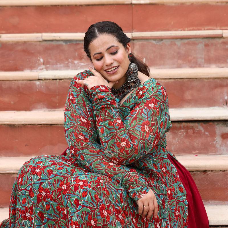 Gulmohar Slit Anarkali with Skirt Set