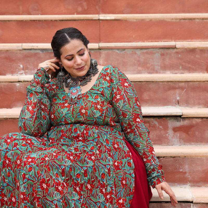 Gulmohar Slit Anarkali with Skirt Set