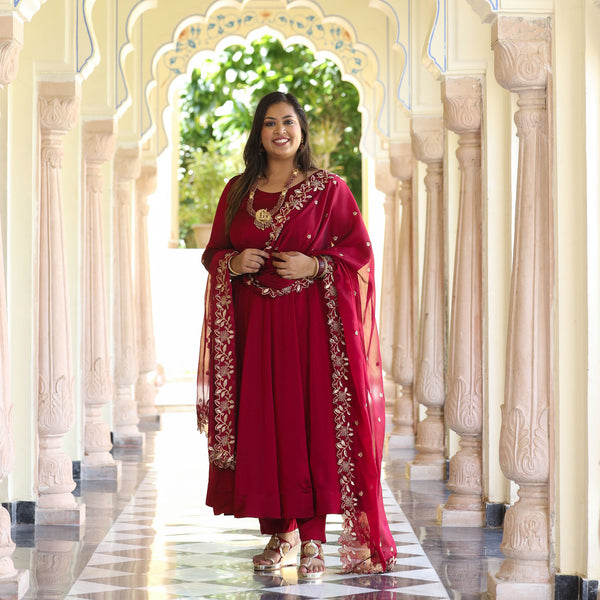 Deep Maroon Dual Tone Georgette Anarkali Set