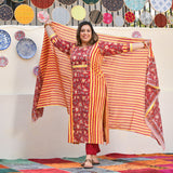 Harvest Hues And Red Kalamkari Handblock Cotton Suit Set