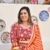 Harvest Hues And Red Kalamkari Handblock Cotton Suit Set