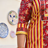Harvest Hues And Red Kalamkari Handblock Cotton Suit Set