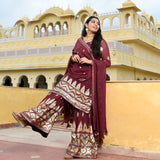 Dark Mauve with Aqua Sequin Pure Georgette Sharara Set