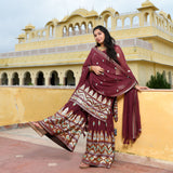 Dark Mauve with Aqua Sequin Pure Georgette Sharara Set