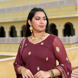 Dark Mauve with Aqua Sequin Pure Georgette Sharara Set