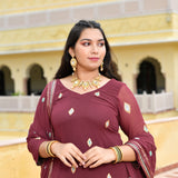 Dark Mauve with Aqua Sequin Pure Georgette Sharara Set