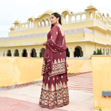 Dark Mauve with Aqua Sequin Pure Georgette Sharara Set