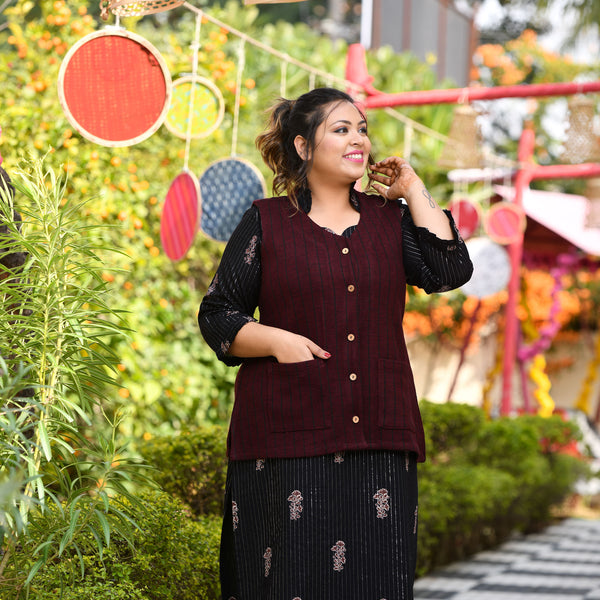 Woollen Cranberry Maroon Sleeveless Knitted Cardigan