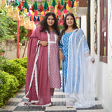 Azure Blue Floral Chikan Lace Kurta