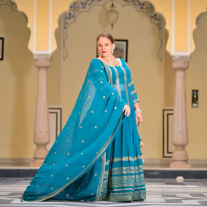 Mayura Blue Sequin Embroidered Lehenga  Set