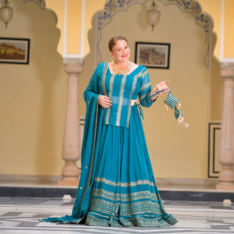 Mayura Blue Sequin Embroidered Lehenga  Set