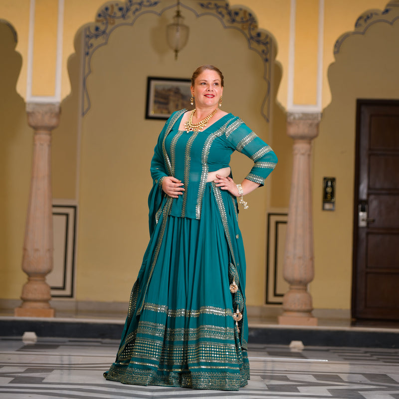 Mayura Blue Sequin Embroidered Lehenga  Set