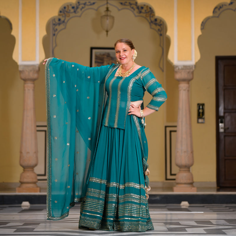 Mayura Blue Sequin Embroidered Lehenga  Set
