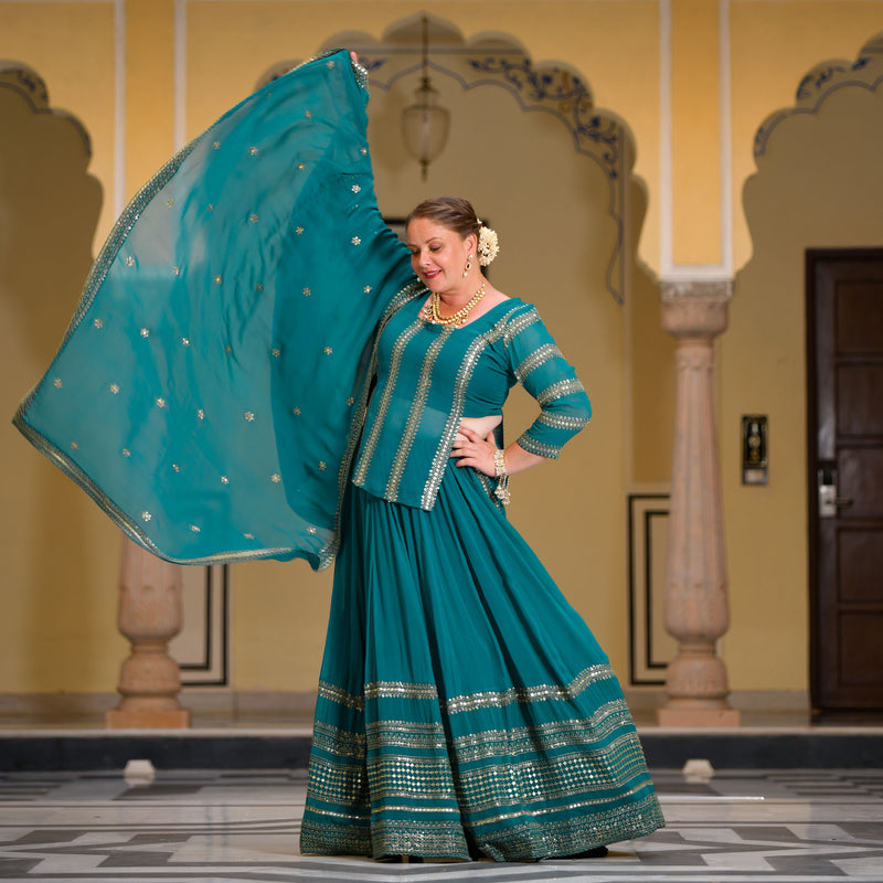 Mayura Blue Sequin Embroidered Lehenga  Set