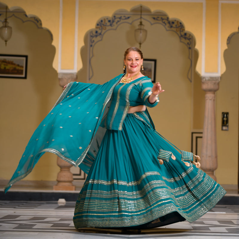 Mayura Blue Sequin Embroidered Lehenga  Set
