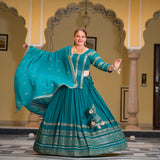 Mayura Blue Sequin Embroidered Lehenga  Set